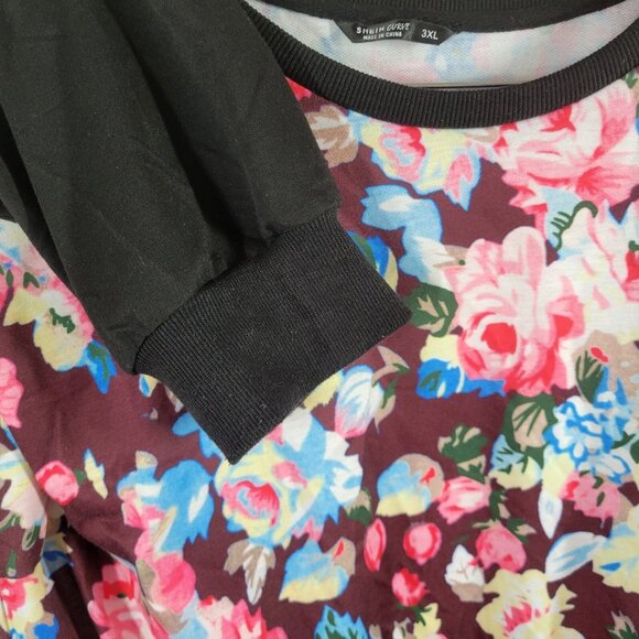 Shein Curve Women Sweatshirt 3XL Plus Pink Black Floral Cotton Blend SWE77E - Picture 5 of 10